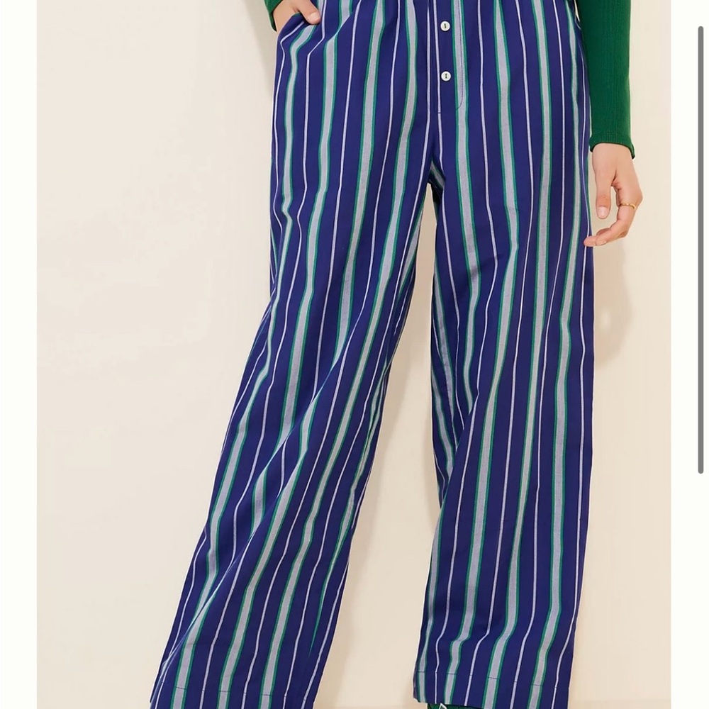 Anthropologie Navy and Teal Striped Wide-Leg Pants